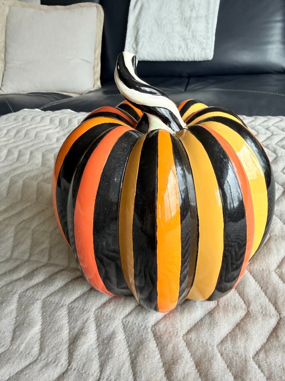 Genuine MacKenzie-Childs Orange Stripe Pumpkin - Hand Painted Autumn Fall Decor